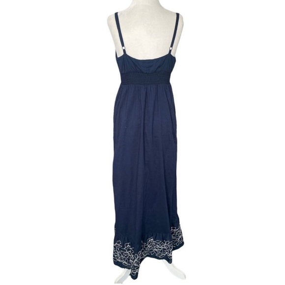 Gap Cotton Embroidered Floral Navy Blue White Spaghetti Strap Ruffle Maxi Dress - Picture 7 of 9